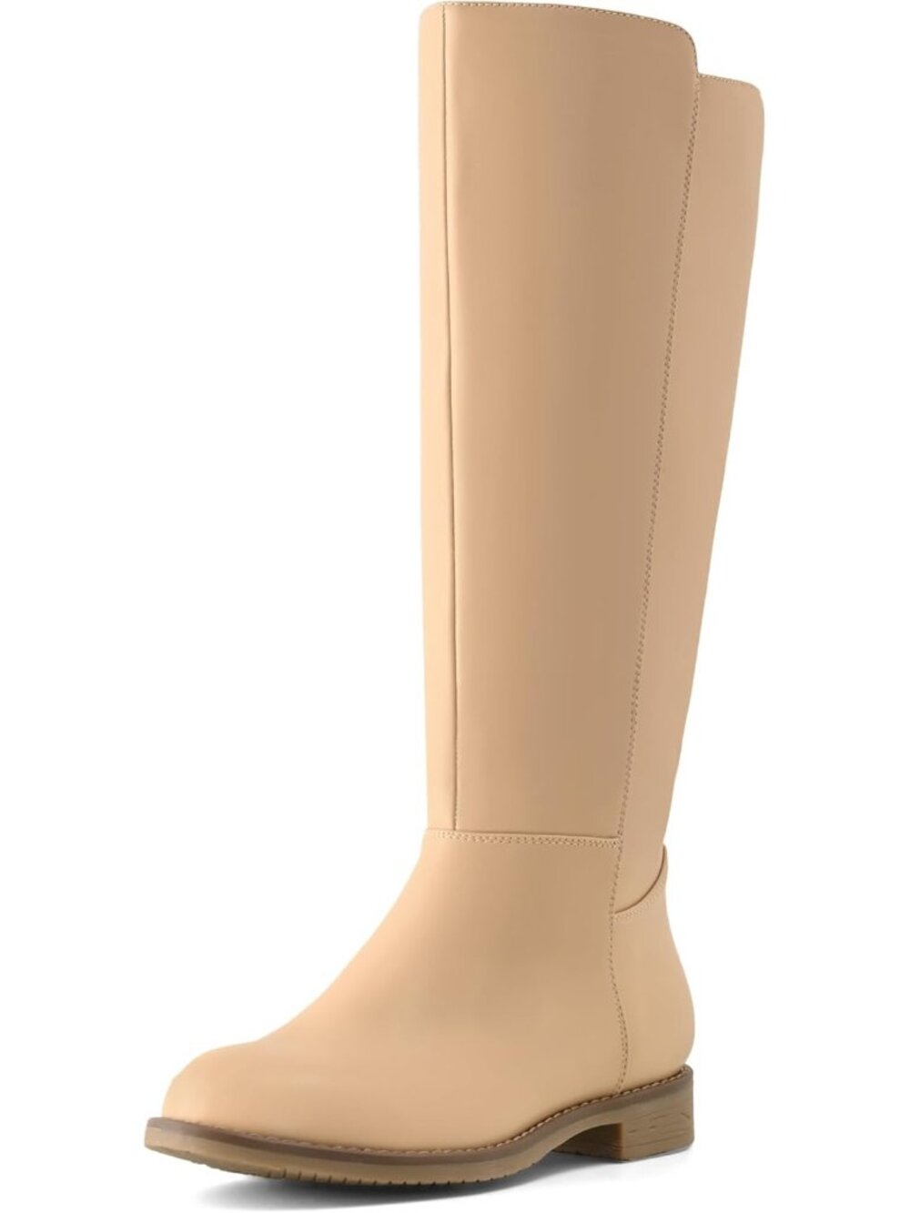 Women's Khaki Pu Knee High Boots Flat Low Heel  with Side Zipper